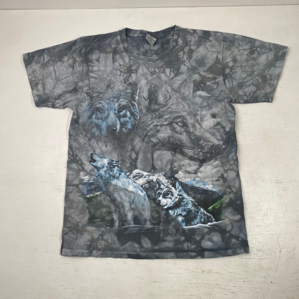 Vintage Back To Earth Wolf Tie Dye T-Shirt Grey Nature Wear Mens Medium USA Made